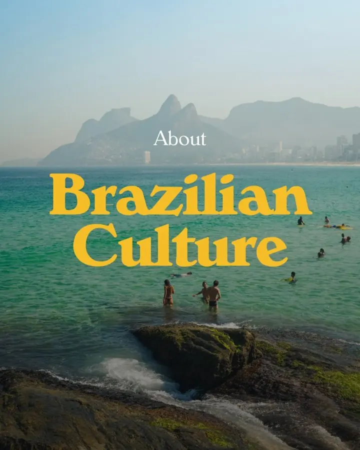 Carousel cover: About Brazilian Culture, over swimmers at Arpoador with Dois Irmãos behind