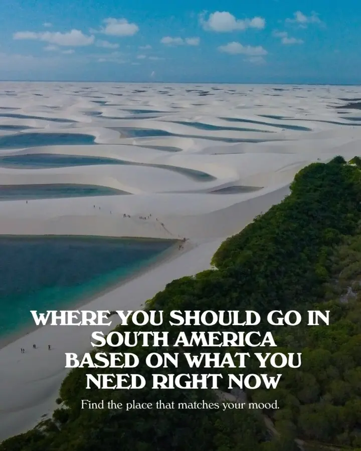 Carousel cover: Where you should go in South America based on what you need right now, over the dunes and lagoons of Lençóis Maranhenses
